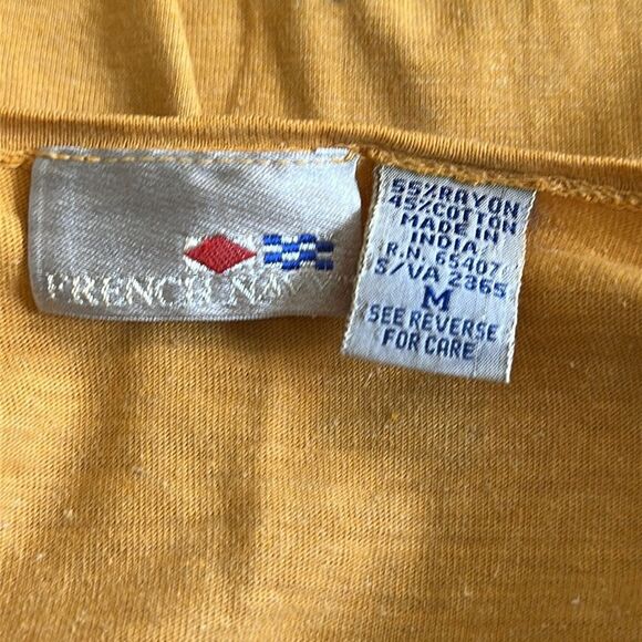 Vintage 80s/90s French Navy Gold/Orange Embroidered Neck & Sleeves Top - Picture 7 of 10